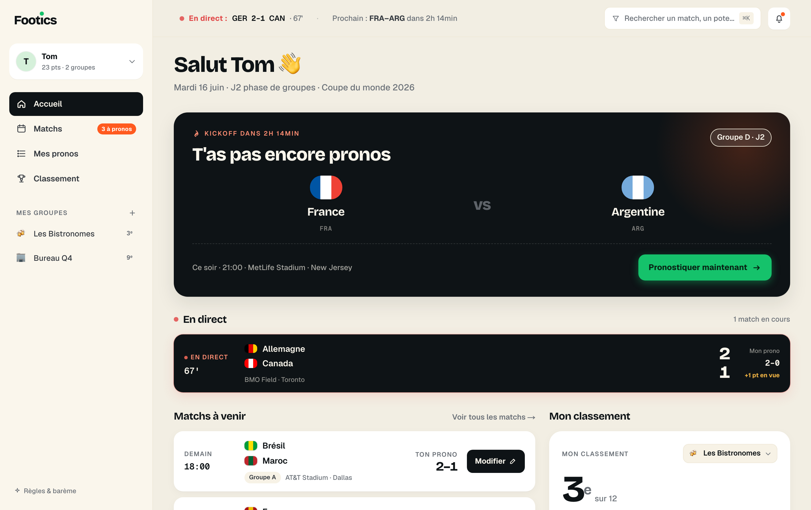Le match du soir